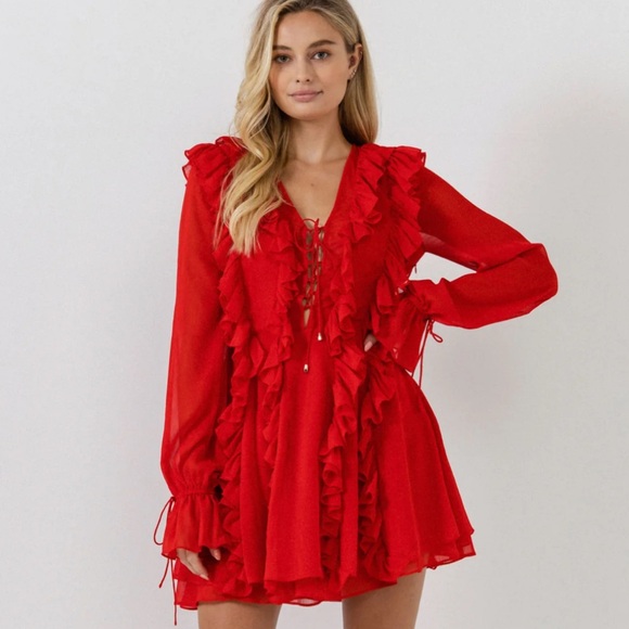 Anthropologie Dresses & Skirts - NWT Anthropologie Endless Rose LONG-SLEEVE RUFFLE MINI DRESS Size XS
